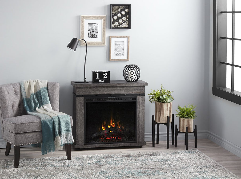 Dimplex Morgan Electric Fireplace Mantel Package W/ Logs in Charcoal O –  The Electric Fireplace Shop