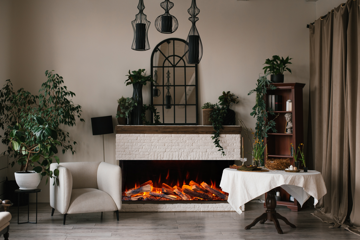 Amantii LumaForest electric fireplace living room installation