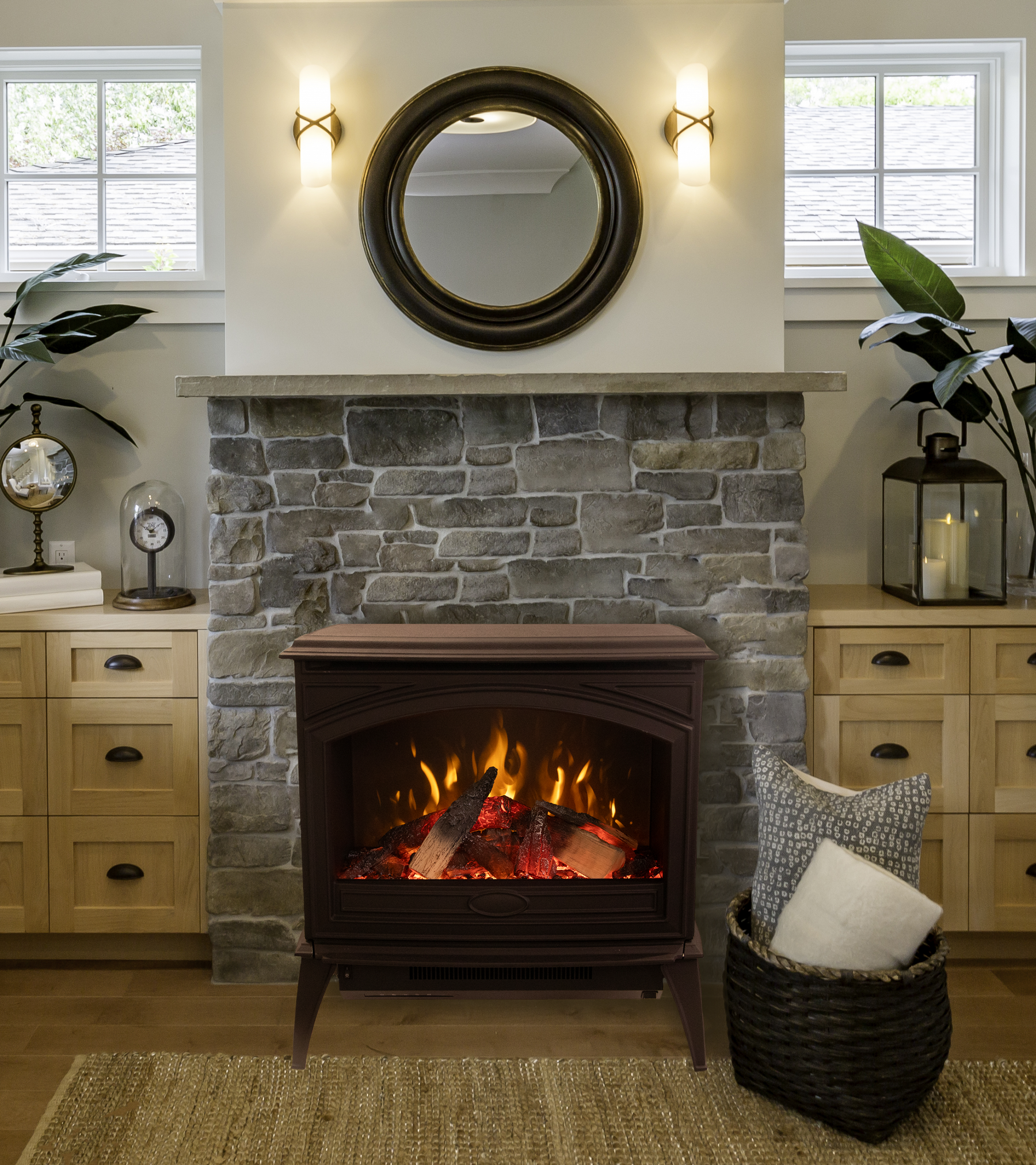 Amantii Cast Iron Freestanding Electric Fireplace Stove lifestyle view