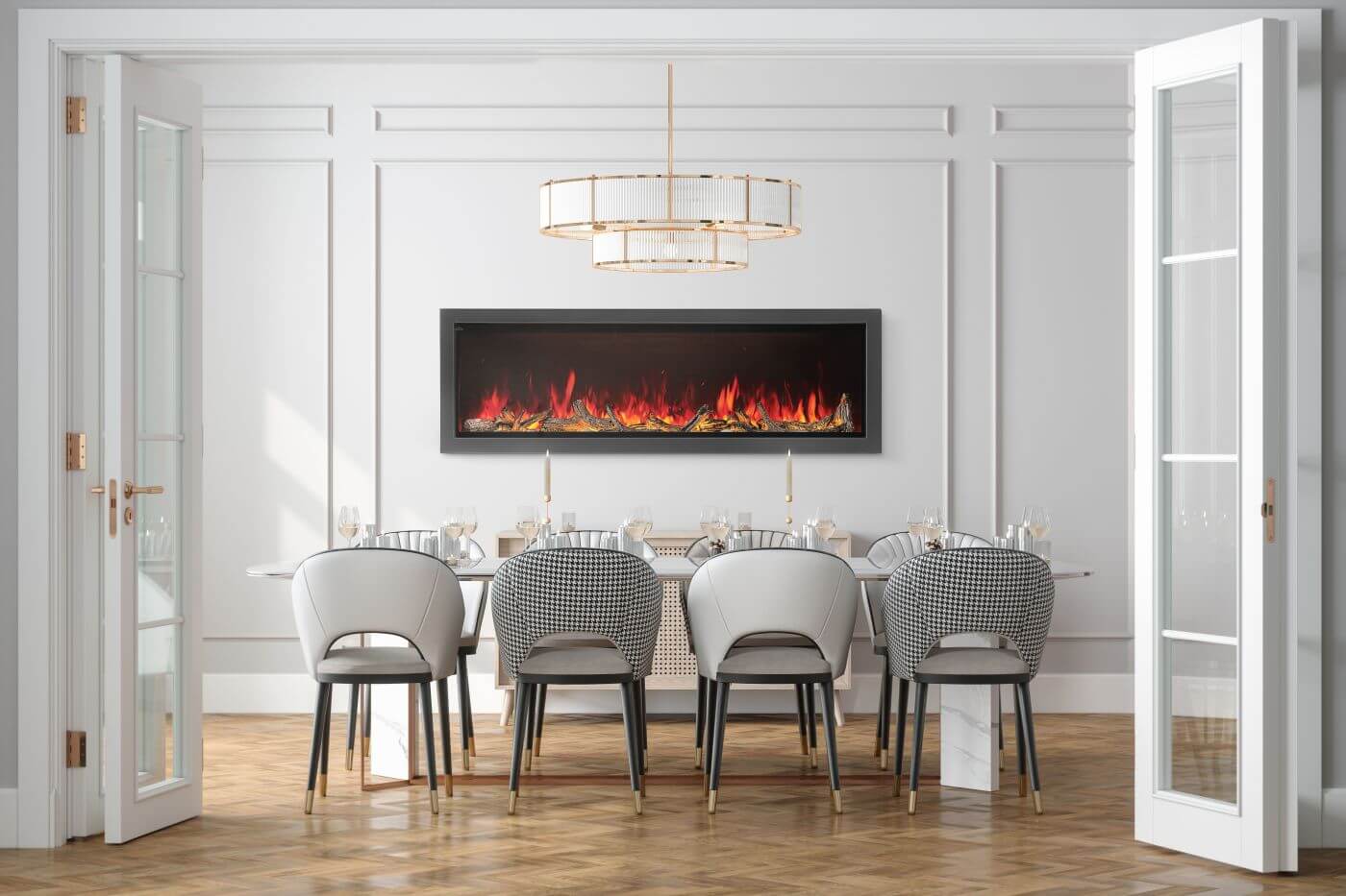 Napoleon Astound 74 inch Built-In Electric Fireplace dining room - NEFB74AB