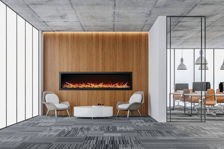Napoleon Astound 96 inch Built-In Electric Fireplace office with birch logs and black crystals - NEFB96AB