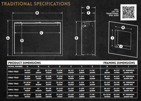 Modern Flames Orion Traditional Electric Fireplace Measurements