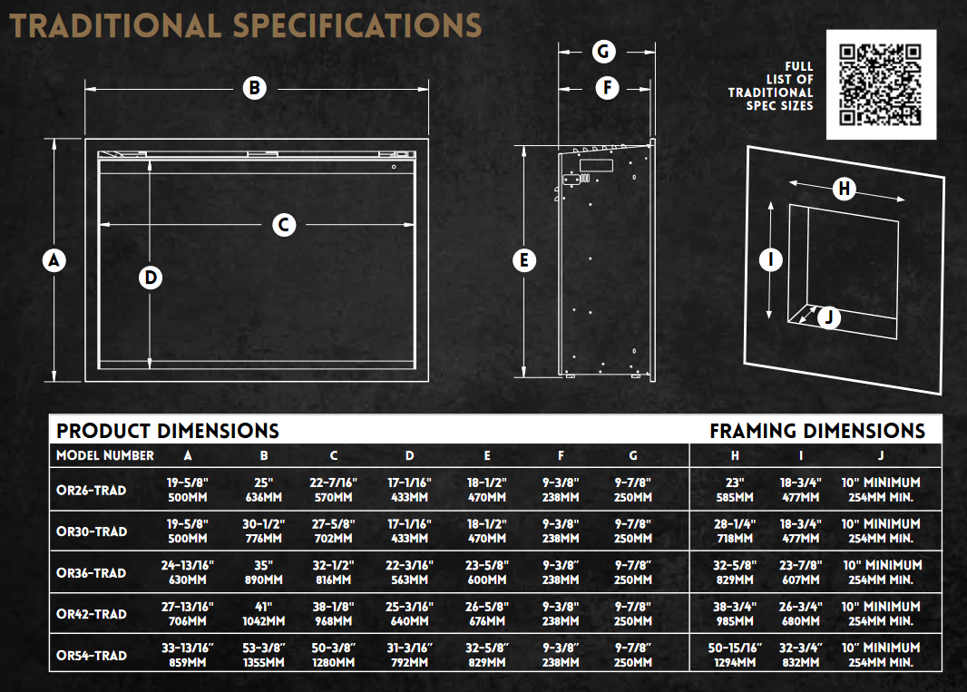 Modern Flames Orion Traditional Electric Fireplace Measurements