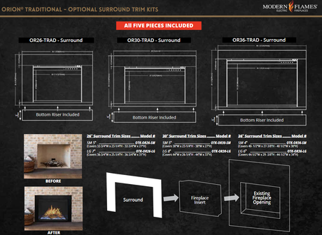 Modern Flames Orion Traditional Electric Fireplace Trim Surround
