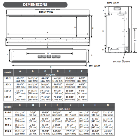 Regency Skope 53" 3-Sided Built-in Electric Fireplace Dimensions - E135