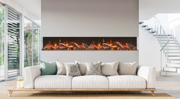 Amantii TRV-85-BESPOKE Smart Indoor/Outdoor 3-Sided Electric Fireplace lifestyle view