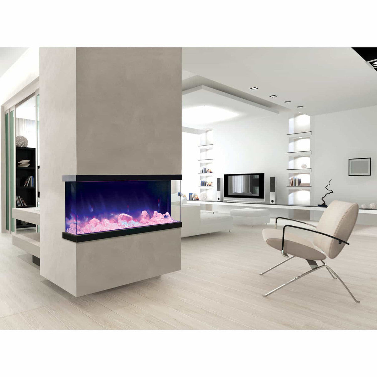 Amantii 50-TRU-VIEW-XL three-sided electric fireplace front room view