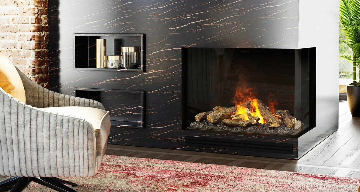 Dimplex Optimyst e-MatriX built-in water vapor fireplace installed in a contemporary room