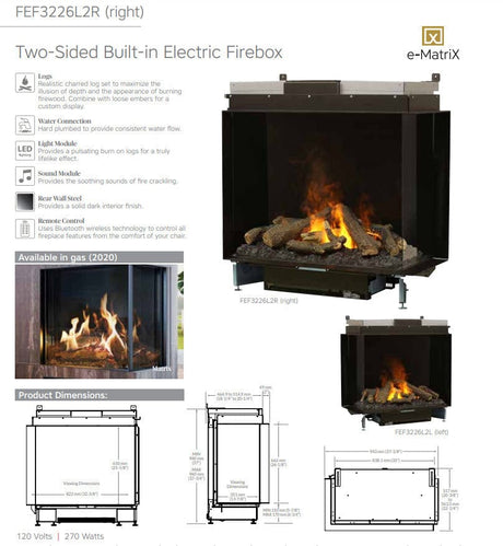 Dimplex Optimyst e-MatriX FEF3226L2R product views and dimensional features