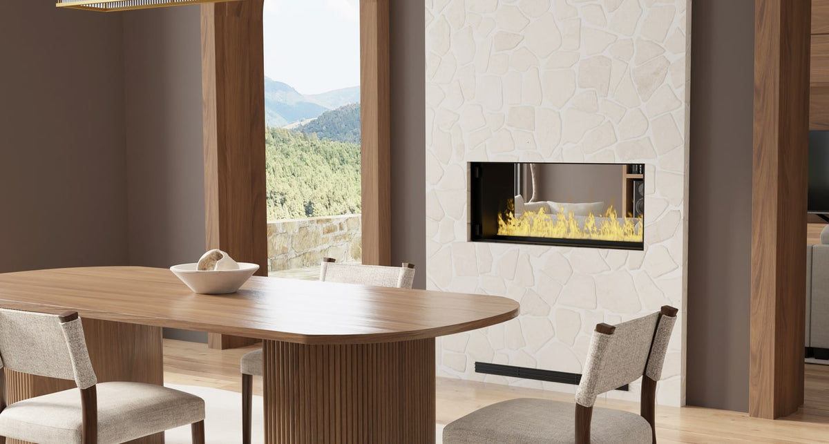 Dimplex Optimyst RGB Pro Box installed as a modern built-in feature fireplace
