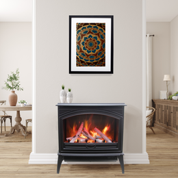 Amantii Cast Iron Freestanding Electric Fireplace Stove lifestyle view