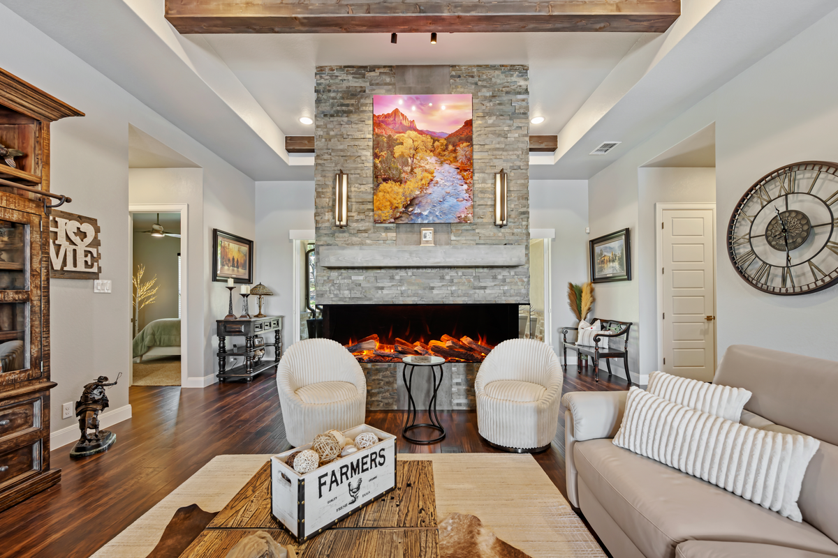 Amantii LumaForest multi-sided electric fireplace lifestyle installation