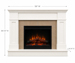 The Luna Custom Mantel in Benjamin Moore Cloud White flame detail