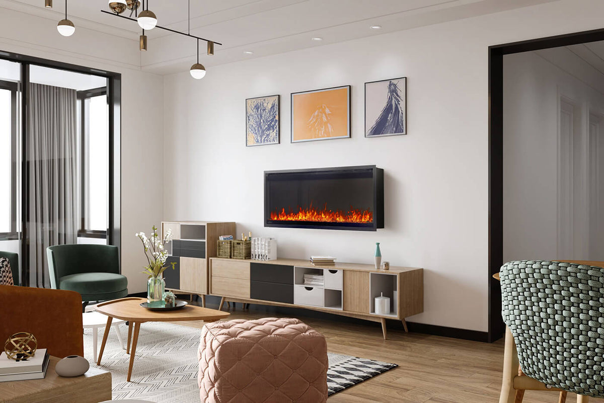 Napoleon Astound 42 SlimMount electric fireplace wall-mounted in a living room