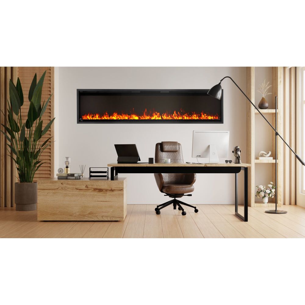Napoleon Astound 74 SlimMount electric fireplace recessed with Topaz media