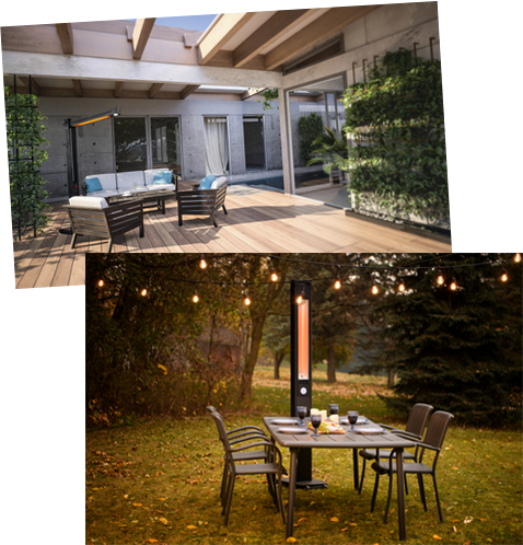 Napoleon Phantom Freestand patio heater in outdoor living and dining spaces