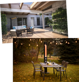 Napoleon Phantom Freestand patio heater in outdoor living and dining spaces