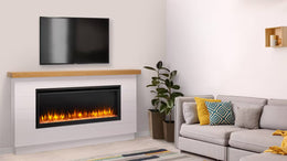 SimpliFire Allusion Platinum 50-inch electric fireplace installed in a modern living room