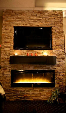 Stone wall with custom shelf