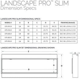 Landscape Pro Slim Built-in Electric Fireplace Framing Dimensions