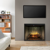Dimplex Revillusion 36" Electric Fireplace in Weathered Concrete with front glass in living room - RBF36PWC-FG